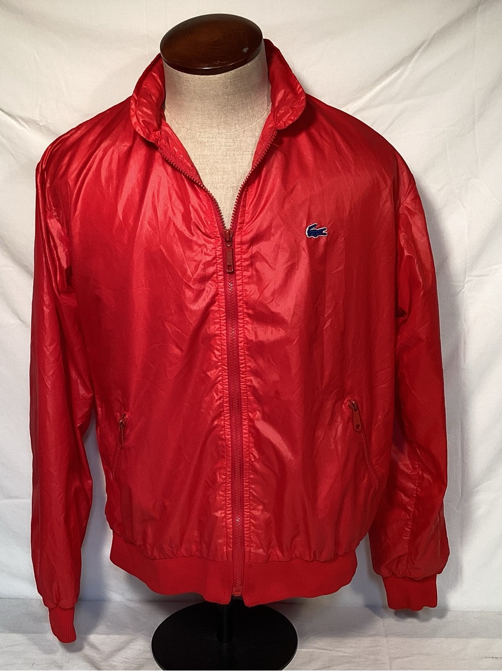 Izod Lacoste Vintage Shiny Red Men's Zip Windbreaker Jacket Size Large